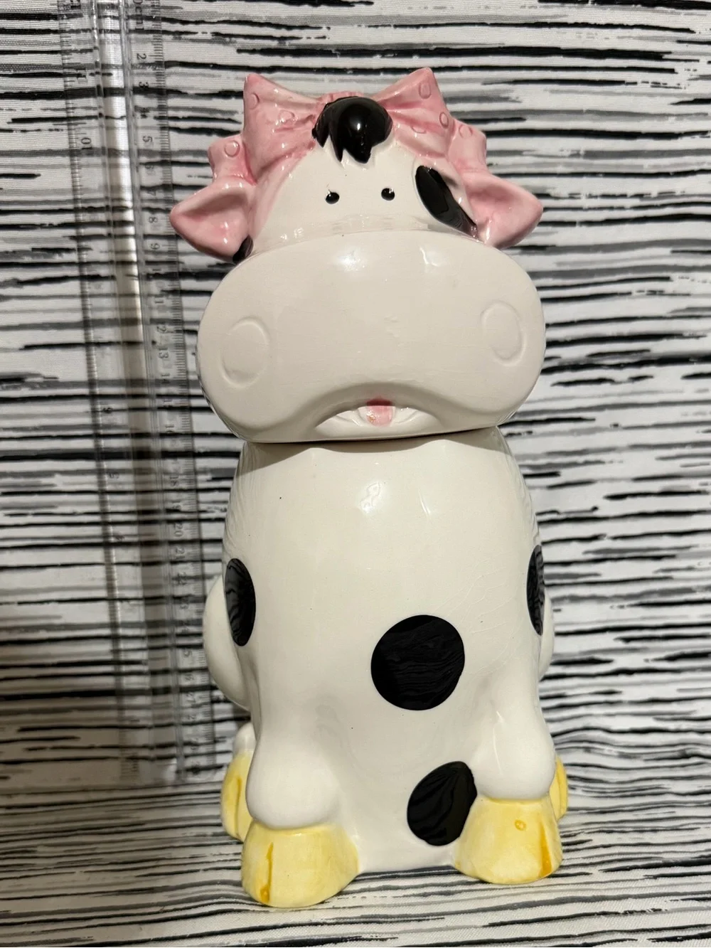 Ceramic Black & White Cow Cookie Jar - Interchangeable Cow and Bull Heads.